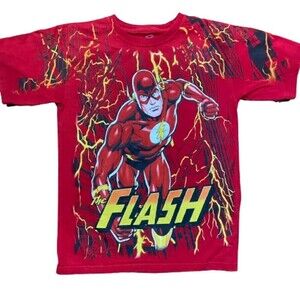 DC Comics The Flash AOP Graphic Print Red Yellow Cotton T-Shirt Youth XL